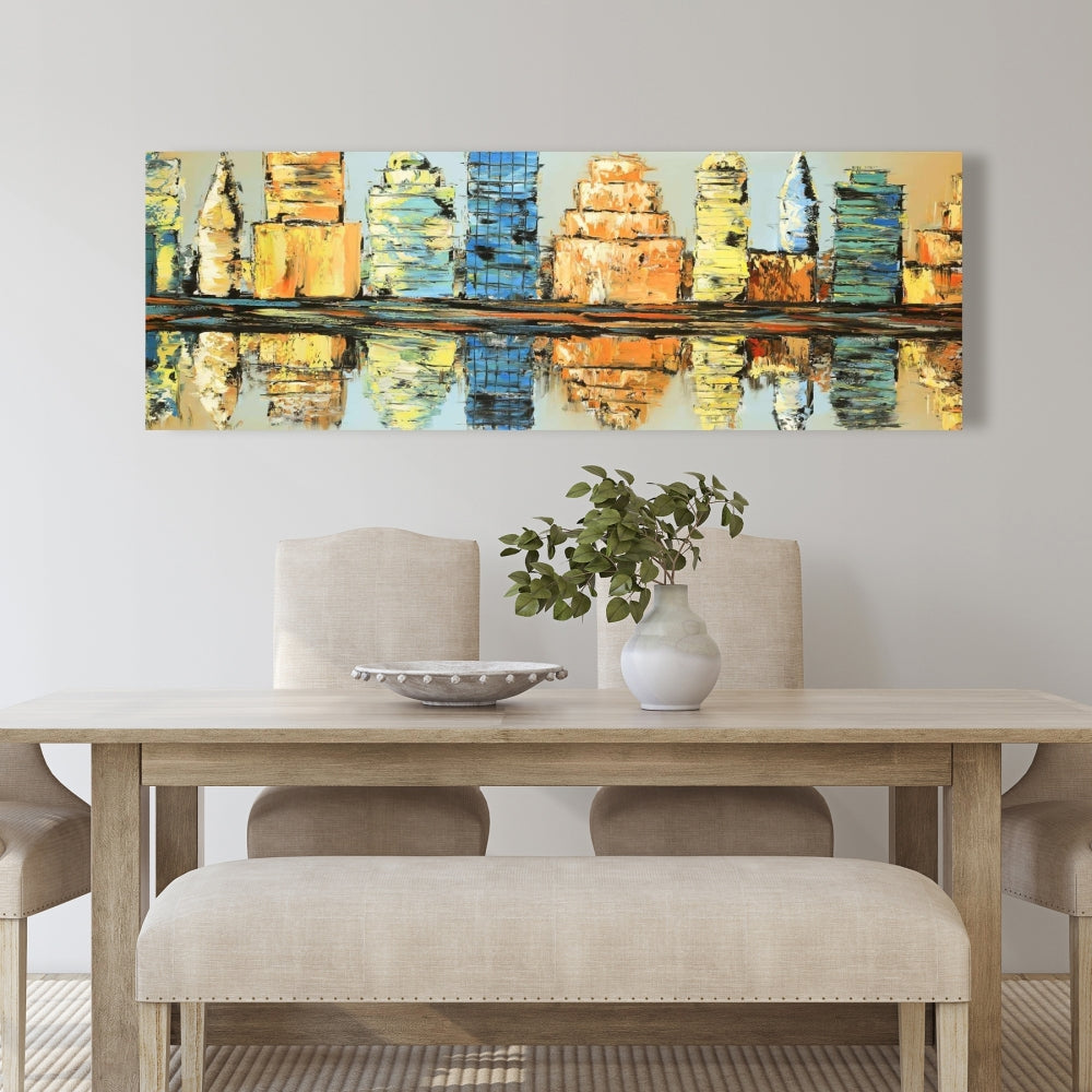 Blue Cities Canvas | Abstract Colorful City Home Decor Art