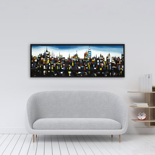 Modern Bedroom Cities Framed Canvas | Colorful Buildings Decor