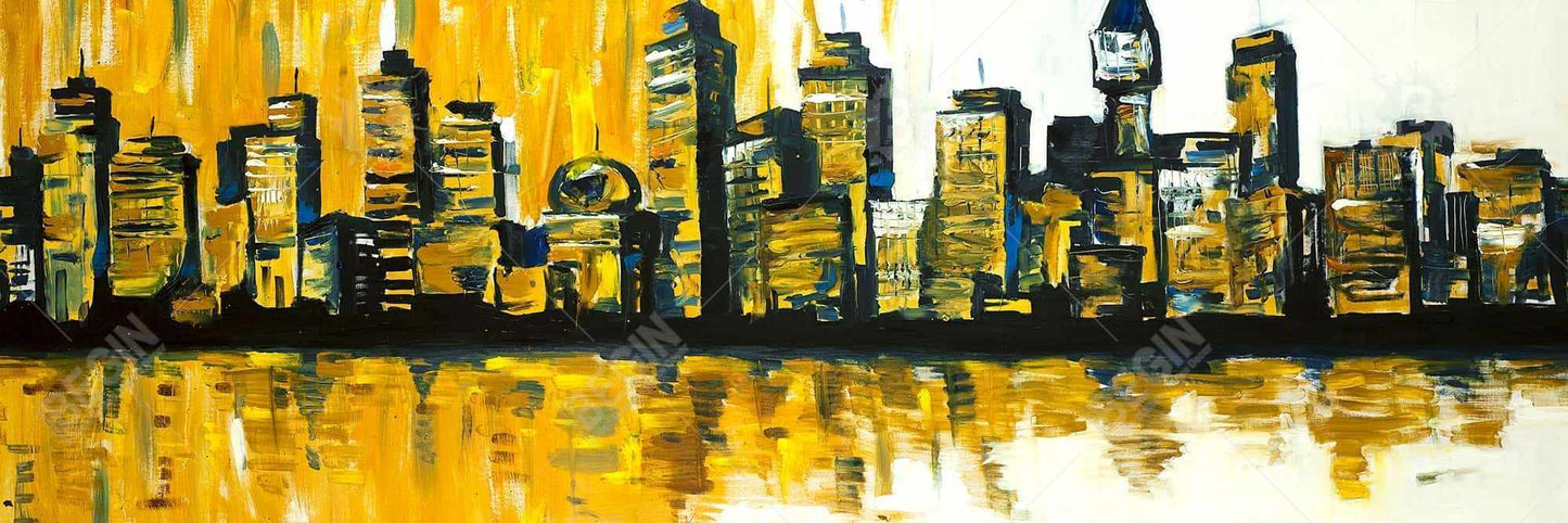 Toile Ville Jaune - Décoration murale contemporaine pour chambre à coucher