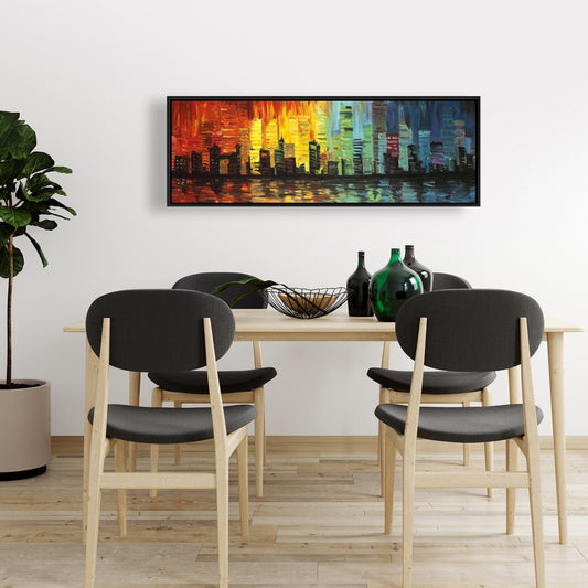 Toile encadrée « Ville aux tons colorés » – Décoration murale