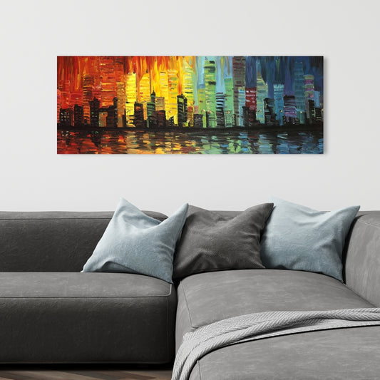 Ville aux tons colorés | Toile de bâtiments bleus - Décoration d'intérieur