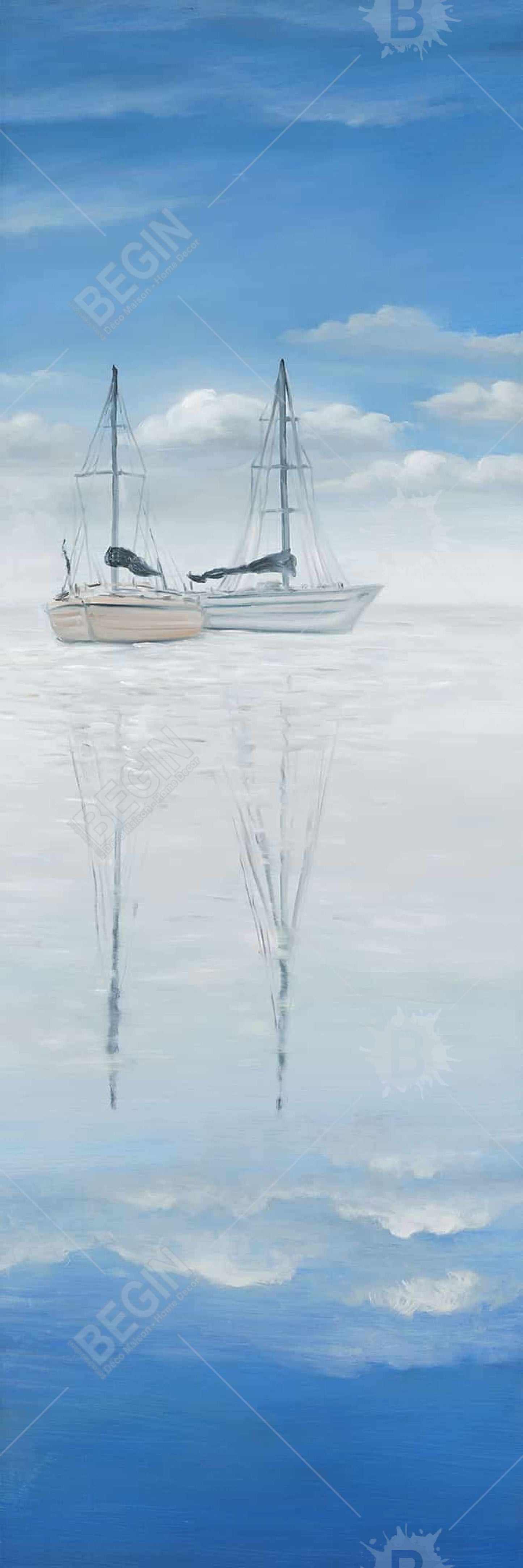 Toile « Bateau bleu côtier » | Décor de lac paisible avec deux voiliers