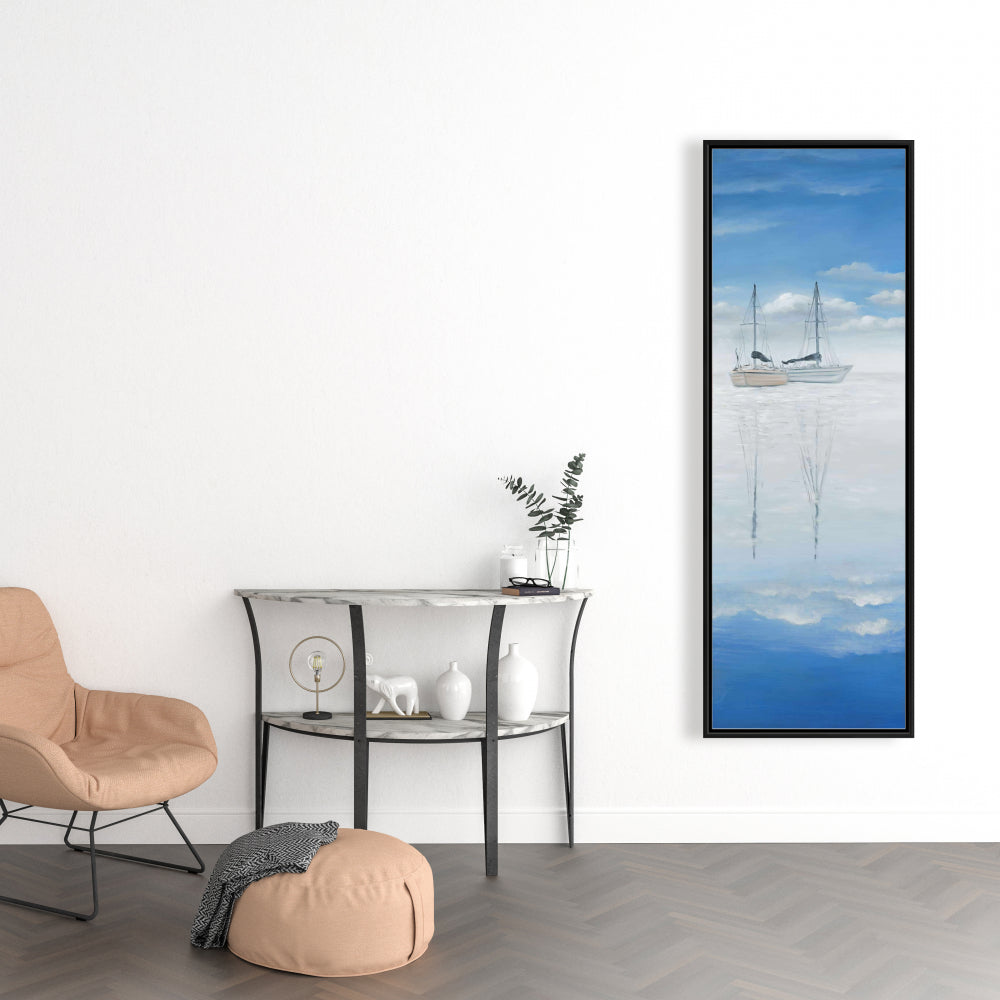 Toile « Bateau bleu côtier » | Décor de lac paisible avec deux voiliers