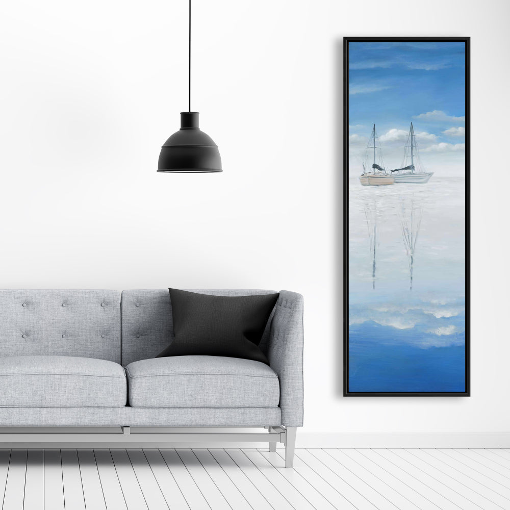 Toile « Bateau bleu côtier » | Décor de lac paisible avec deux voiliers
