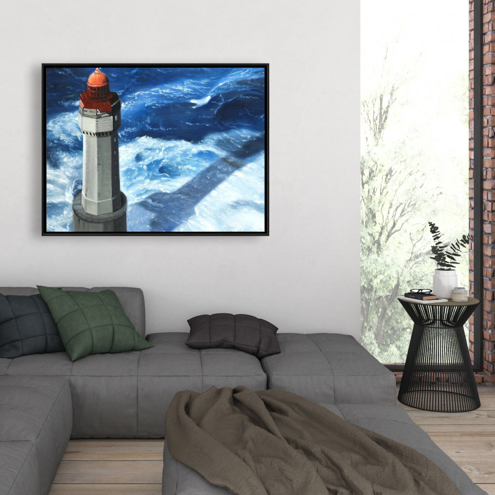 Blue Coastal Building Canvas | The Headlight of Jument Decor