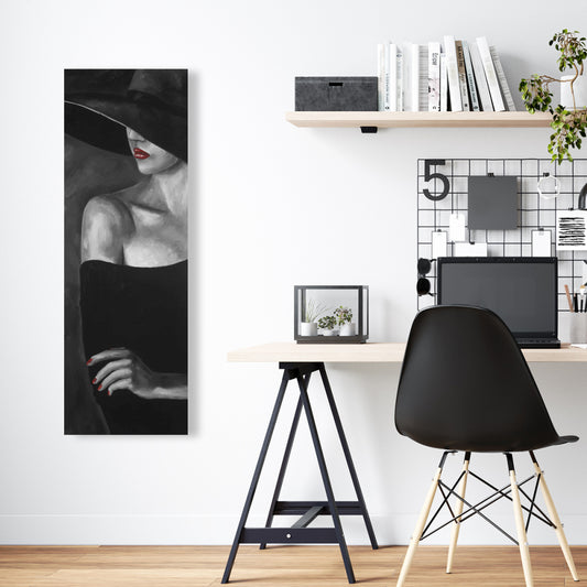 Mysterious Woman with Hat Gray Canvas | Romantic Home Decor