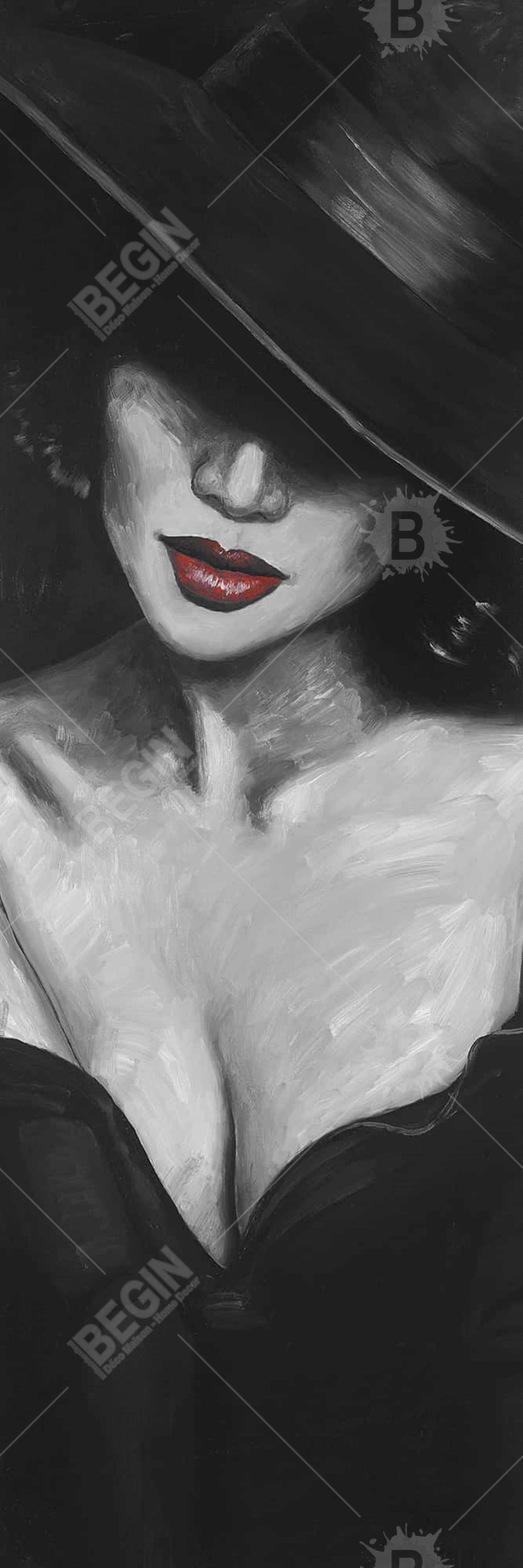 Romantic Bedroom Canvas - Mysterious Red Lips Lady Decor