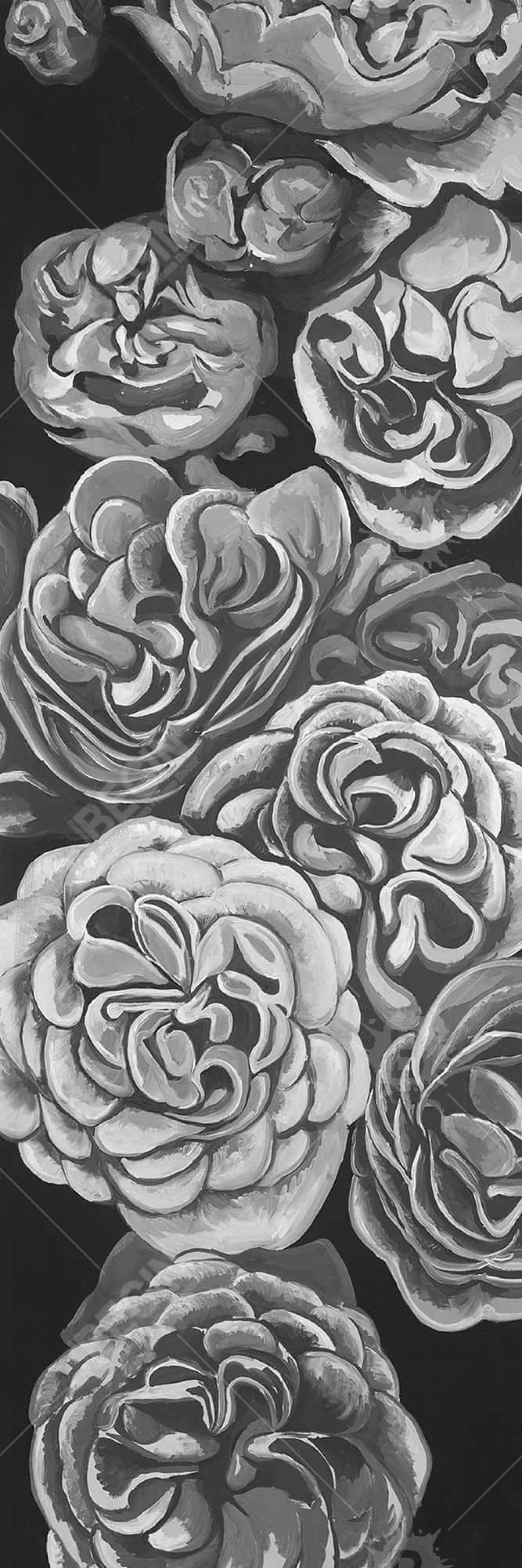 Toile botanique Dahlias en nuances de gris | Cadre blanc pour décoration d'intérieur