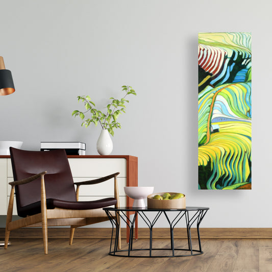 Toile bleue asiatique - Rizières en terrasses et décor vietnamien