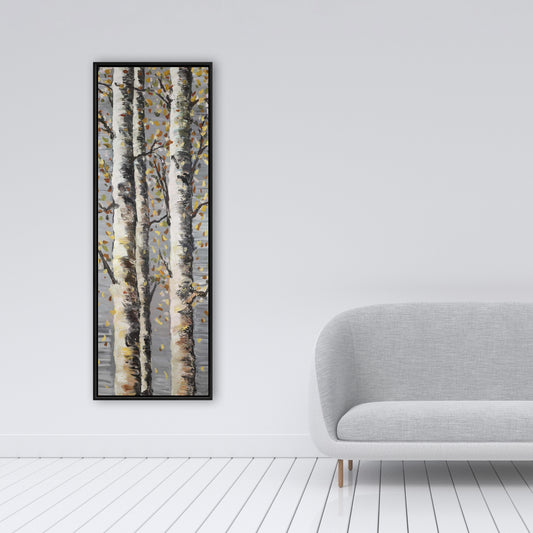 Bouleaux en fleurs – Toile encadrée grise pour décoration intérieure