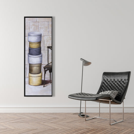 Toile encadrée marron - Décor de vieilles boîtes à chapeaux