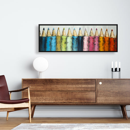 Toile de chambre bleue | Décoration encadrée avec crayons de couleur