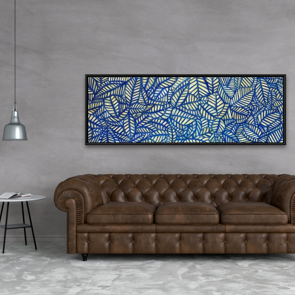 Leaf Pattern Canvas | Blue Framed Wall Art for Bedroom Decor