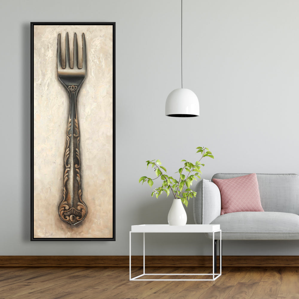 Vintage Fork Brown Framed Canvas | Home Decor - Contemporary Art