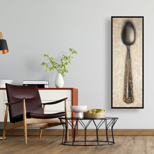 Toile vintage avec cuillère | Cadre marron | Décoration d'intérieur