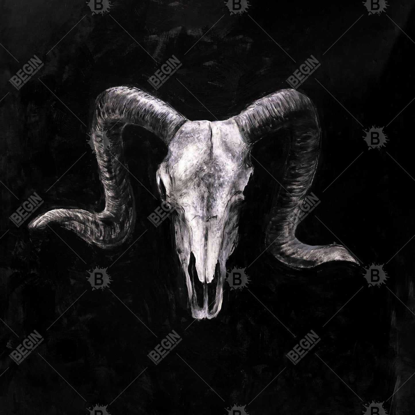 Ram Skull Grunge Canvas | Gray Framed Farm Animal Decor