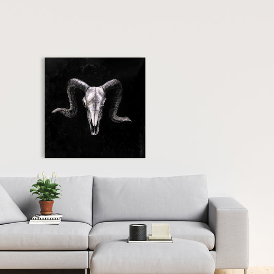 Ram Skull Grunge Style Canvas | Gray Farm Animals Decor