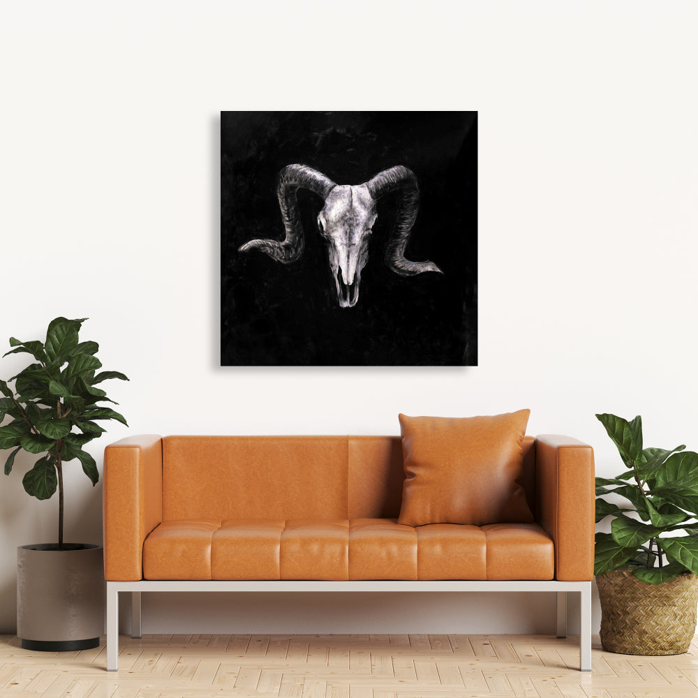 Ram Skull Grunge Style Canvas | Gray Farm Animals Decor