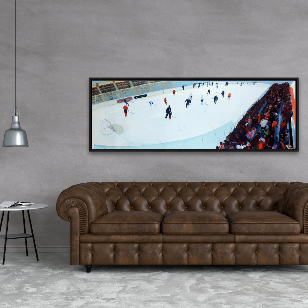 Game of Hockey Canvas | Blue Framed Art for Bedroom Decor