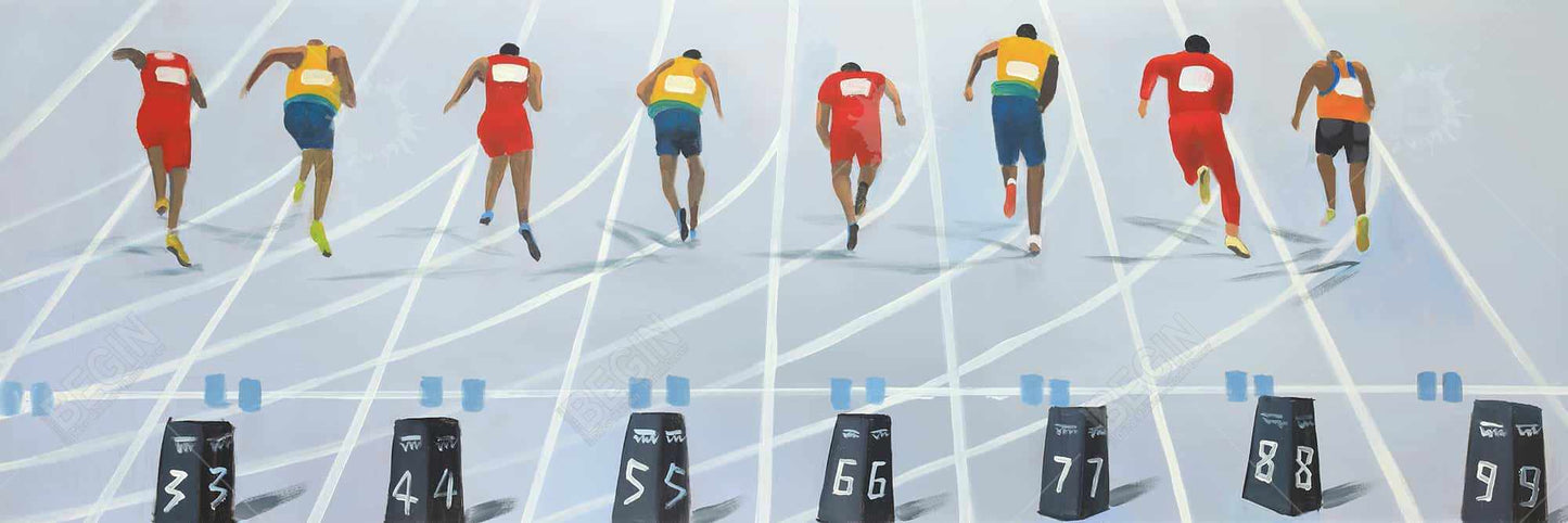 Contemporary Blue Sports Canvas | Race of 10 Meters Home Decor