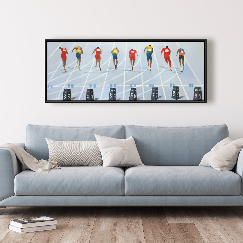 Contemporary Blue Sports Canvas | Race of 10 Meters Home Decor