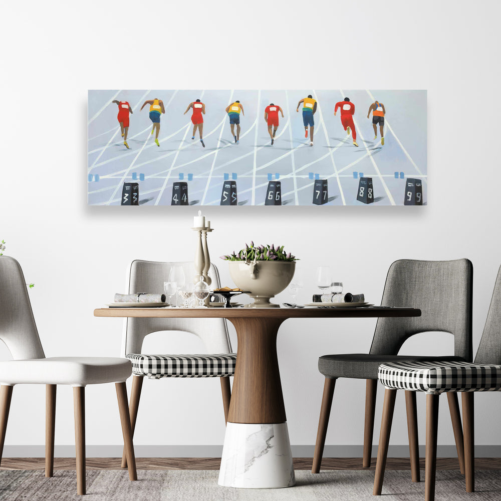 Race of 10 Meters - Contemporary Blue Canvas for Home Decor