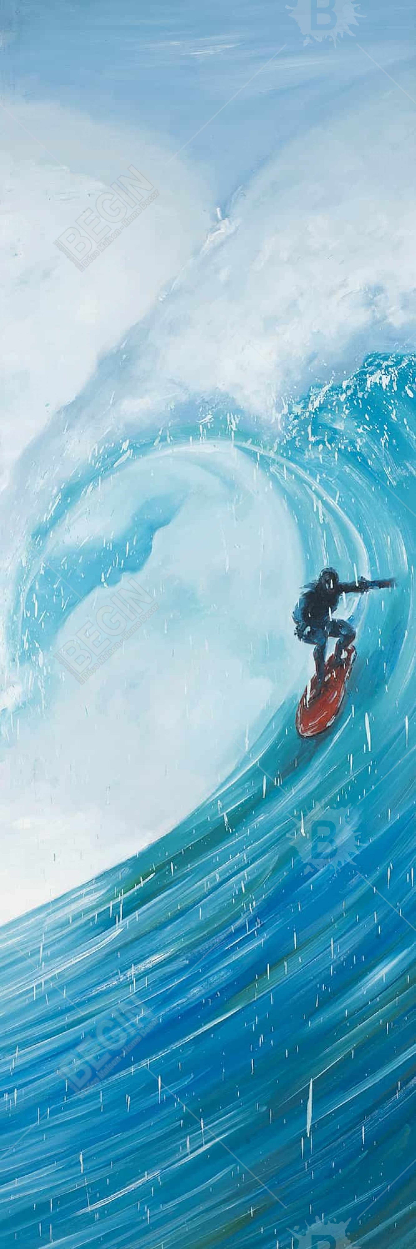 Surfer on a Big Wave Blue Canvas | Man Cave Wall Art Decor