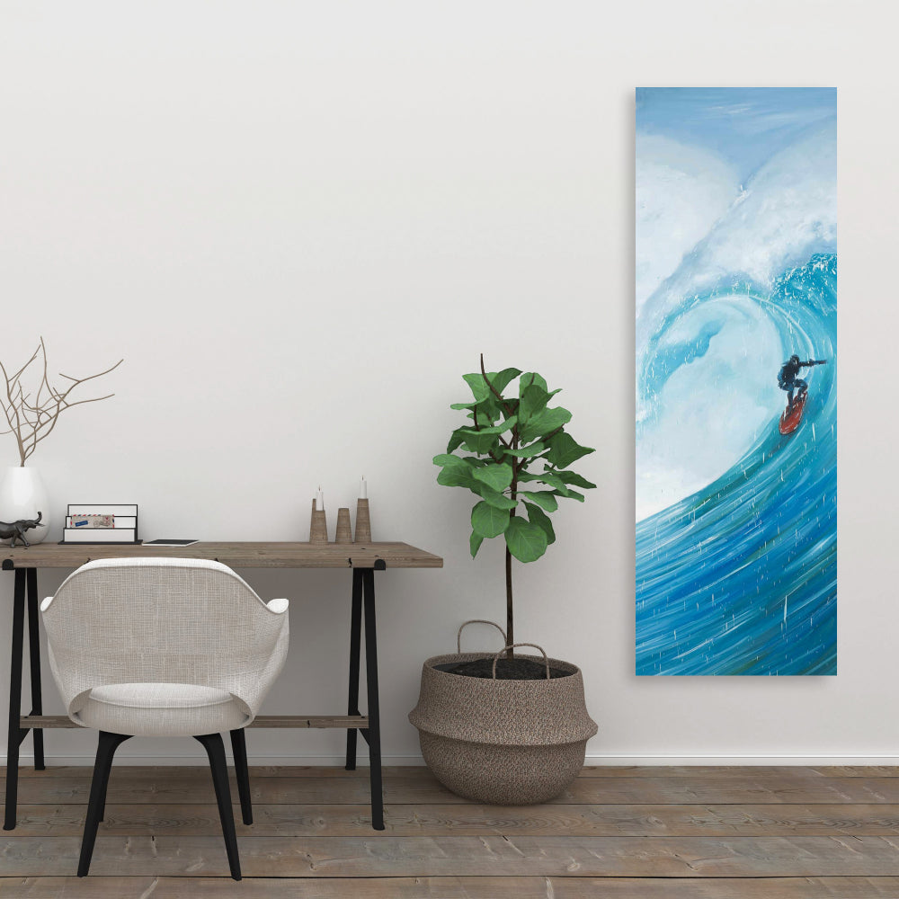Surfer on a Big Wave Blue Canvas | Man Cave Wall Art Decor