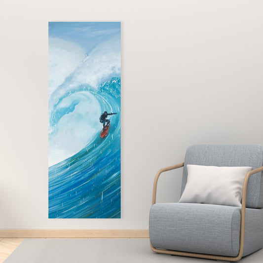 Toile bleue « Surfeur sur une grosse vague » | Décoration murale « Man Cave »