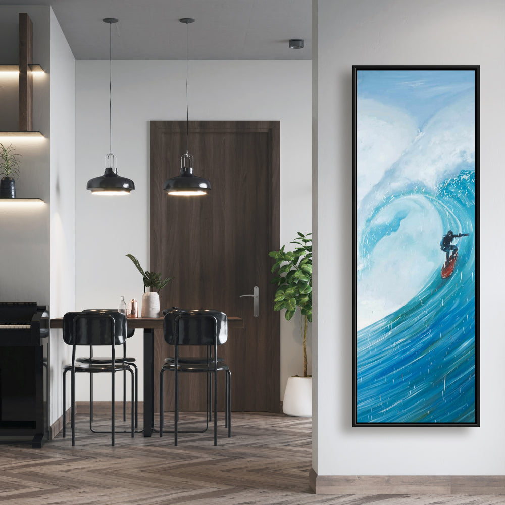 Surfer on a Big Wave Framed Canvas | Man Cave Home Decor
