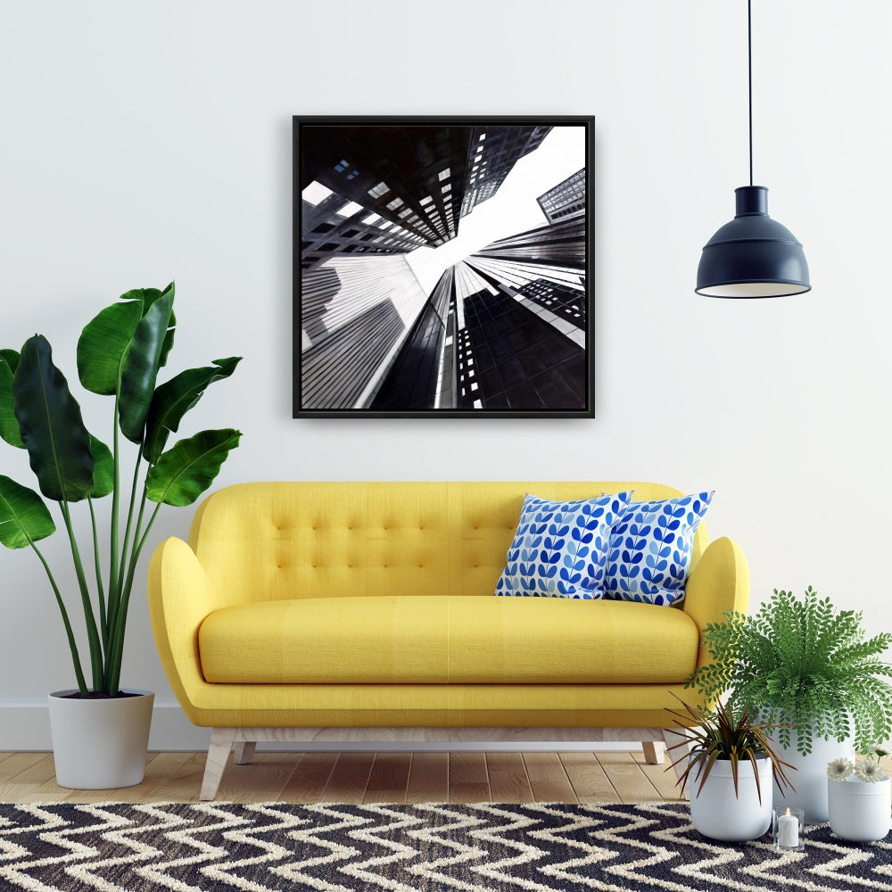 Low-Angle City View Canvas | Contemporary White Frame Decor