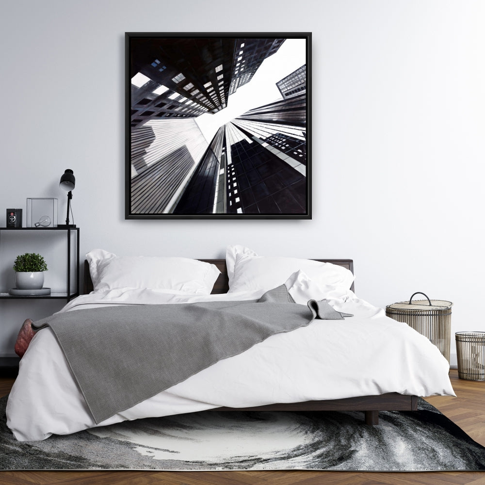 Low-Angle City View Canvas | Contemporary White Frame Decor