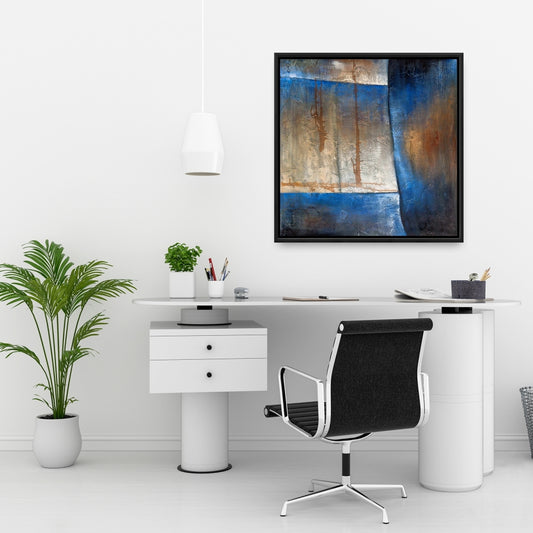 Luminous Blue & Bronze Shape Canvas - Industrial Bedroom Decor