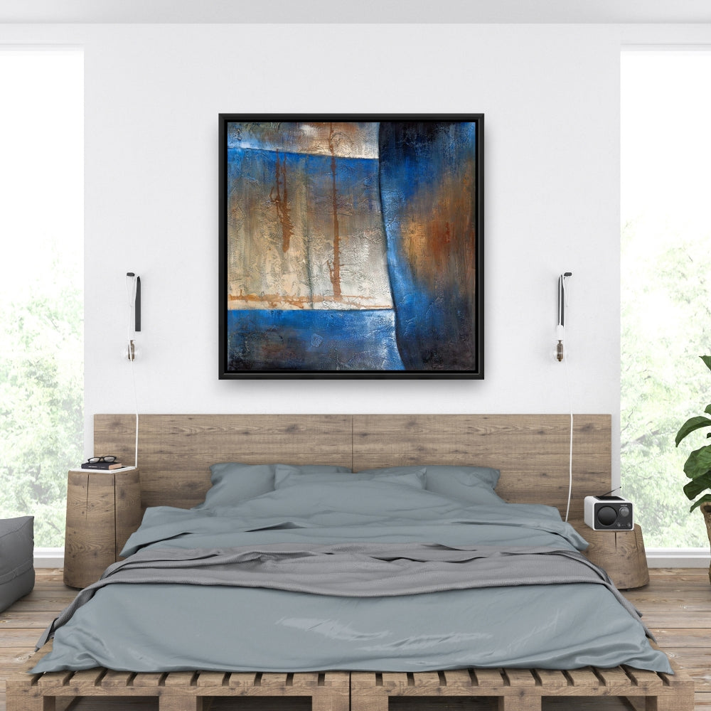 Luminous Blue & Bronze Shape Canvas - Industrial Bedroom Decor