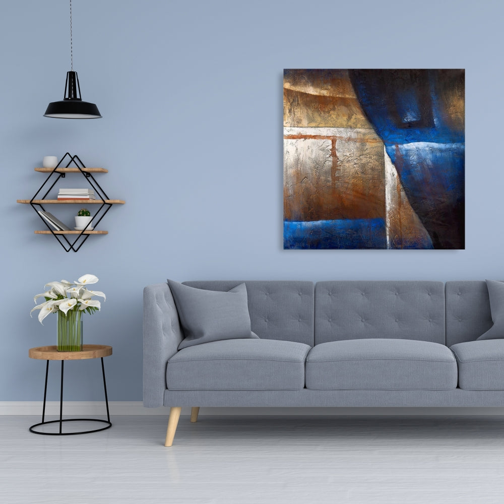 Bronze Shapes Canvas - Blue Light Abstract Art for Living Room
