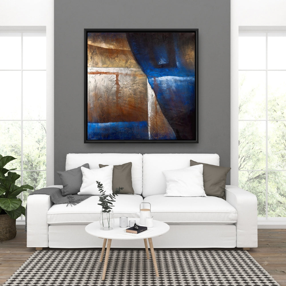 Industrial Blue Livingroom Canvas | Bronze Shapes with Blue Light