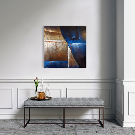 Bronze Shapes Canvas - Blue Light Abstract Art for Living Room