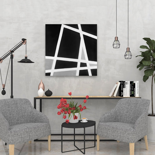 Toile abstraite aux lignes noires et blanches | Décoration d'intérieur