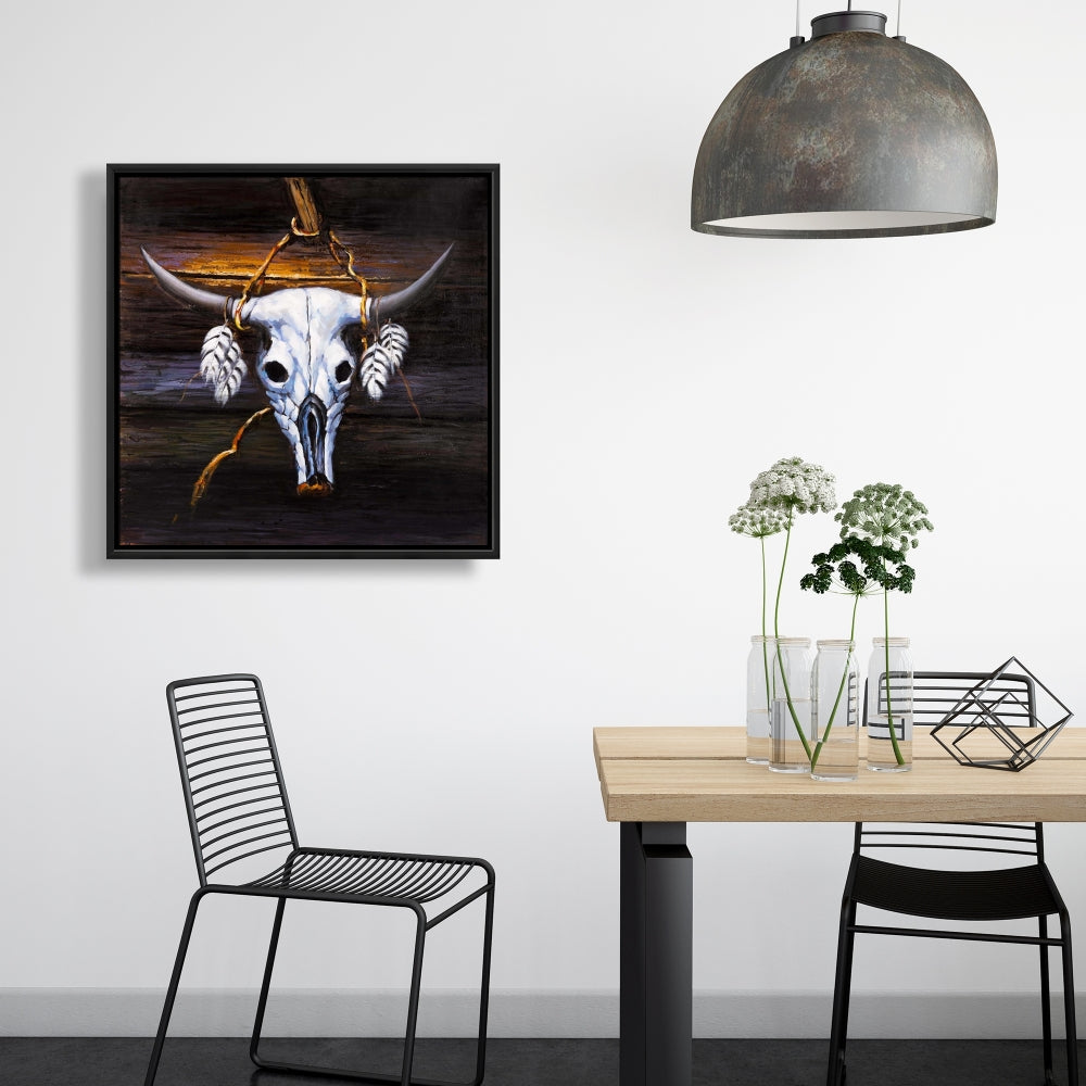 Hanged Bull Skull Bohemian Canvas | Farm Animal Home Decor