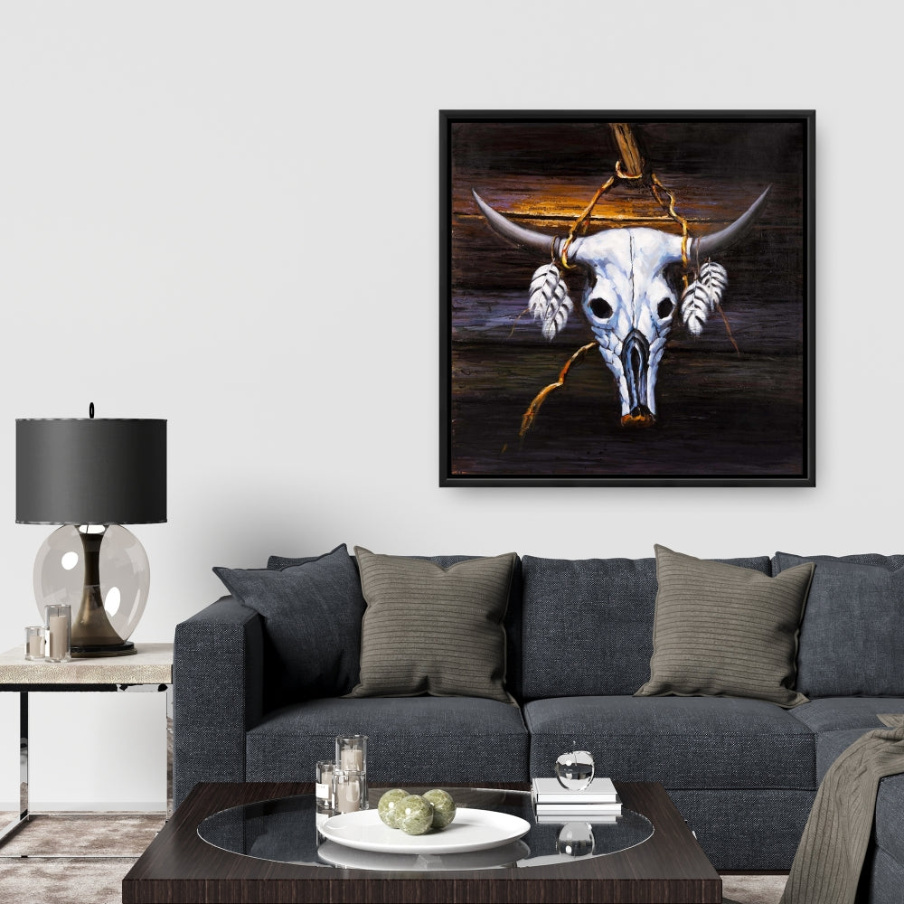 Hanged Bull Skull Bohemian Canvas | Farm Animal Home Decor