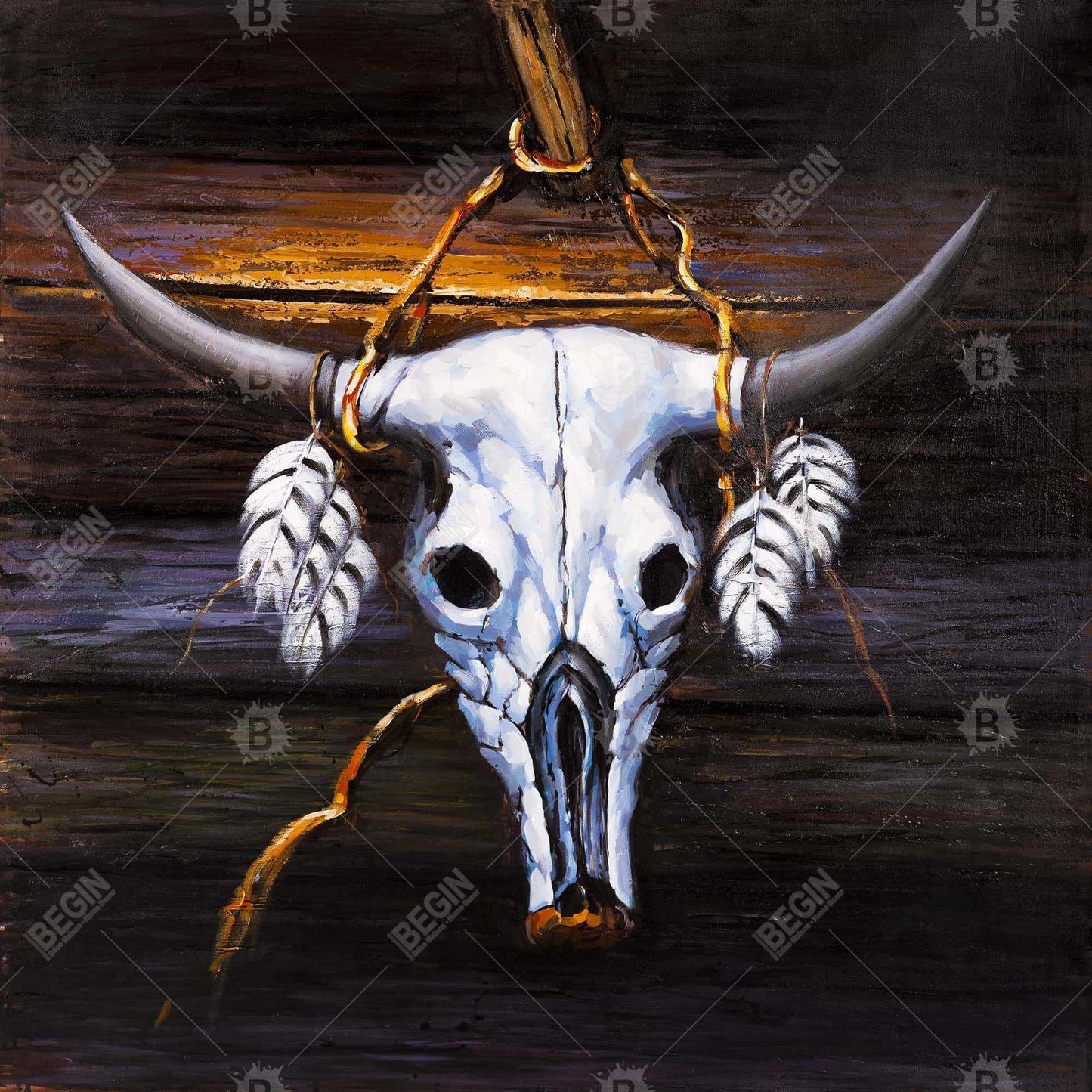 Bohemian Hanged Bull Skull Canvas | Farm Animals Home Decor