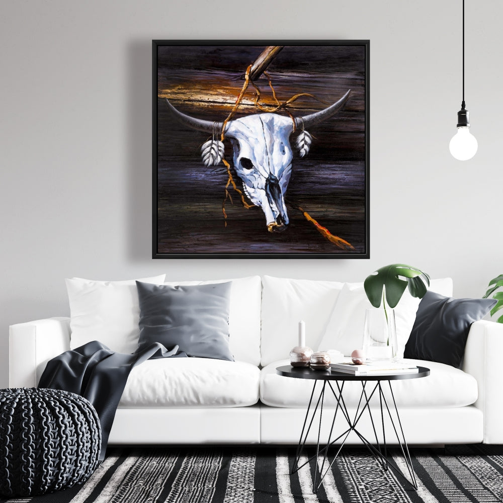 Hanged Skull Canvas | Bohemian Animal Art for Living Room Decor