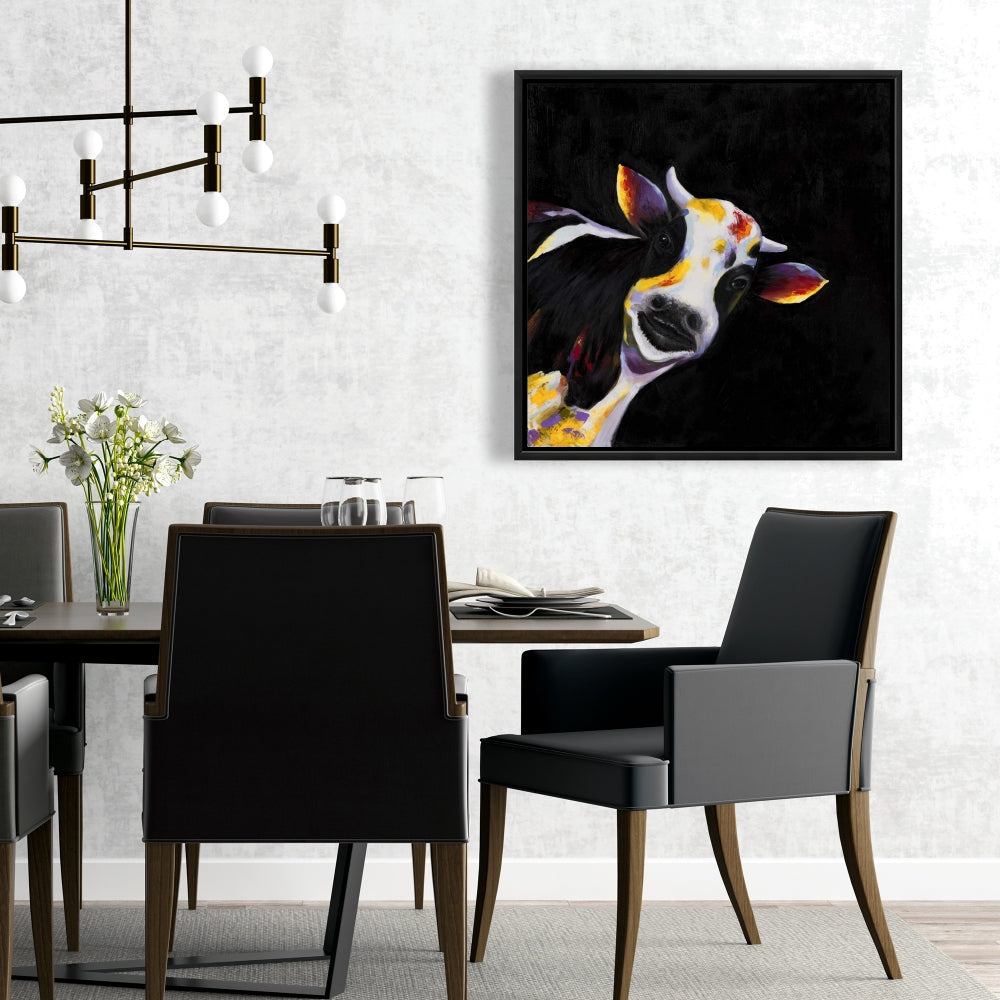 One Funny Cow | White Farm Animals Framed Canvas Home Decor