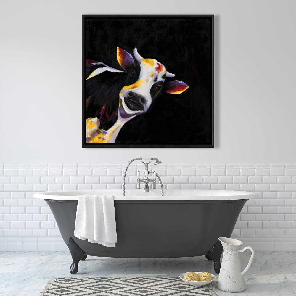 One Funny Cow | White Farm Animals Framed Canvas Home Decor