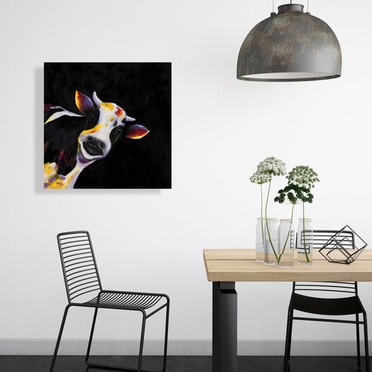 Funny Cow Canvas Art - White Farm Animals Home Decor