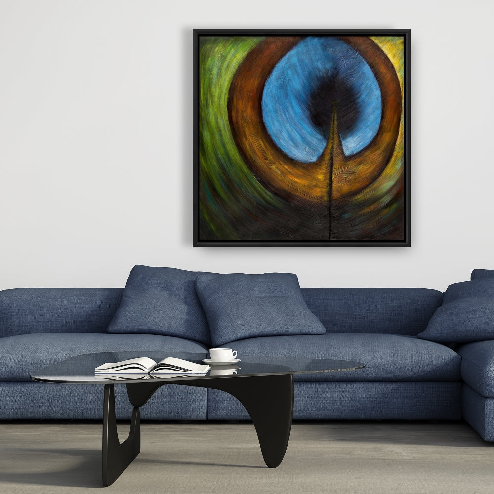 Peacock Feather Center Framed Canvas | Exotic Home Decor