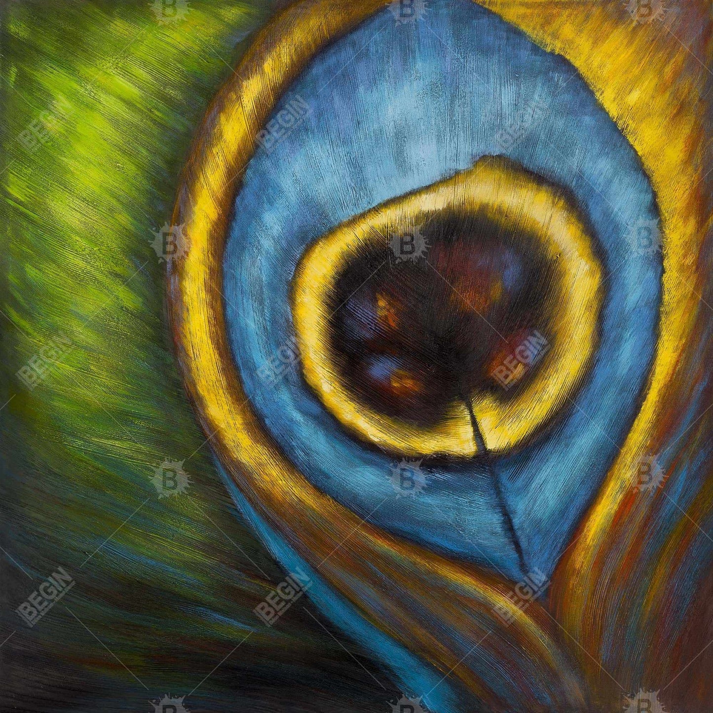 Peacock Feather Closeup Canvas - Blue Animal Bedroom Decor