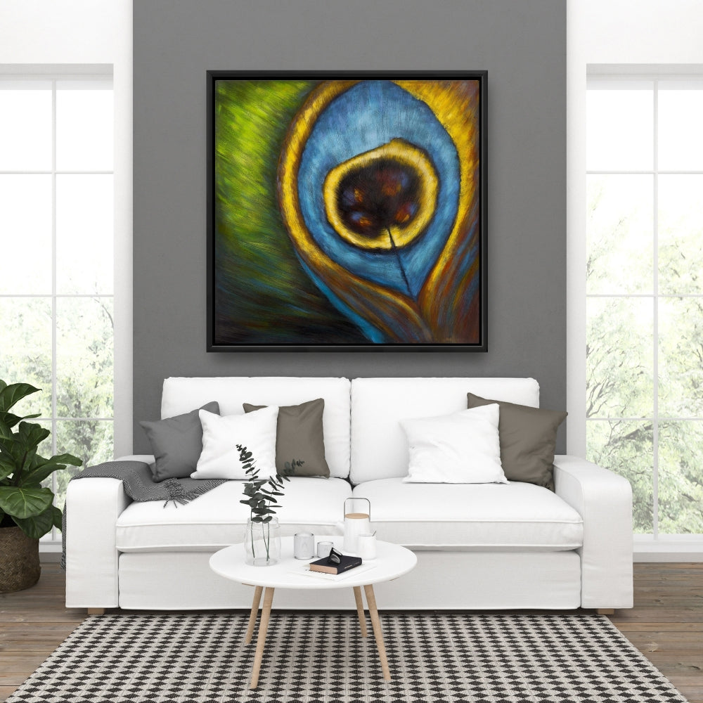 Blue Peacock Feather Closeup - Animal Canvas Home Decor