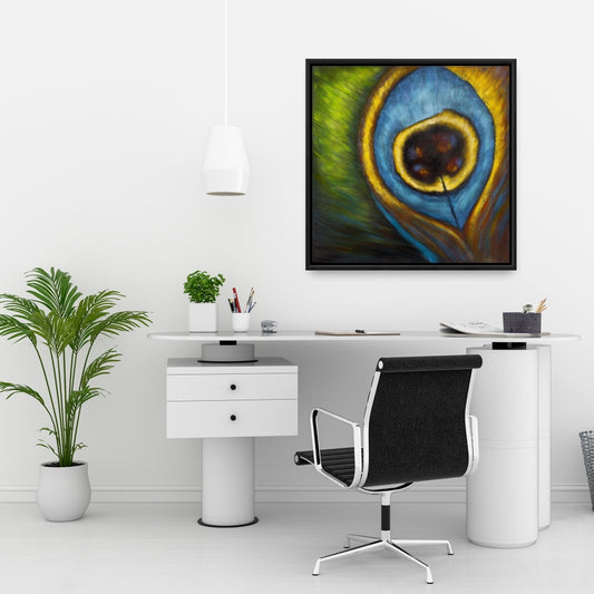 Blue Peacock Feather Closeup - Animal Canvas Home Decor