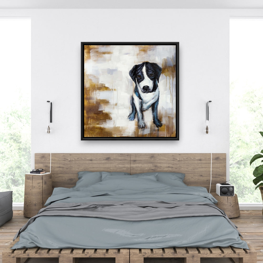 Sitting Dog Framed Canvas | Modern Pet Art for Home Decor